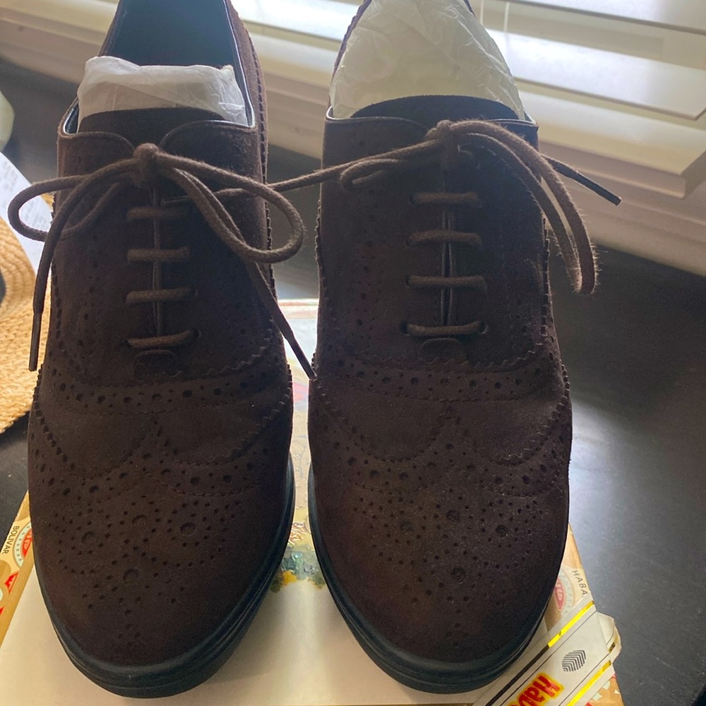 TODS high heel booties ankle boots lace up suede dark brown sz 37.5 us 7.5.